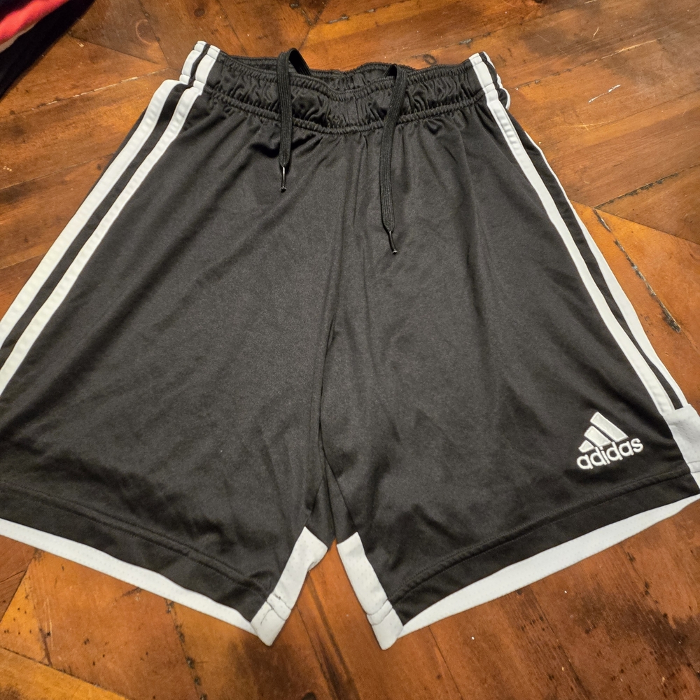 adidas Black Athletic Shorts with White Stripe Trim